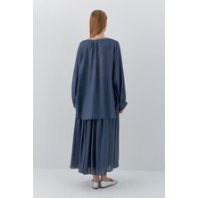 Oversize V Yaka Gömlek Indigo