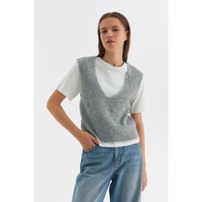 Süveterli Penye Tshirt Gri