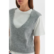 Süveterli Penye Tshirt Gri
