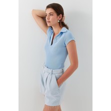 Yakalı Basic Bluz Mavi