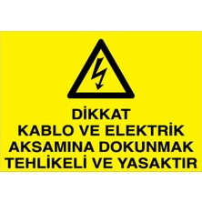 1Beyaz Reklam Dikkat Kablo Ve Elektrik... Uyarı Tabelası - 20x30 Alüminyum Kompozit Panel - K15