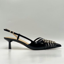 Sedare Siyah Gerçek Deri Tokalı Topuklu Ayakkabı