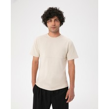 Ayma Active Erkek Krem Viskoz T-Shirt - EcoVero™ Viskoz, Ön Dikiş Detaylı, Bisiklet Yaka, Yumuşak ve Esnek Tişört