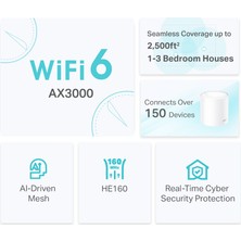 TP-Link Deco X50 (1-Pack) | Wi-Fi 6 Mesh Sistemi | AX3000 Mbps Hız | Fiber Uyumlu | Çift Bant | Gigabit Port | 150 Cihaz | 230 m² Kapsama | WPA3 | Mobil Uygulama ile Kolay Kurulum