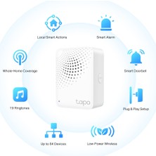 TP-Link Tapo H100 | Akıllı Hub | 64 Cihaz | 19 Zil Sesi | Kablolamasız | Düğme ve Sensör Kontrol | Tapo Ekosistem Hub