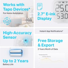 TP-LINK Tapo T315, Akıllı Sıcaklık ve Nem Monitörü, Ücretsiz Veri Depolama, LCD Ekran, Gerçek Zamanlı Bildirimler, Pil Dahildir, Alexa ve Google Home ile Çalışır, Tapo Hub Gereklidir Ayrıca Satılır