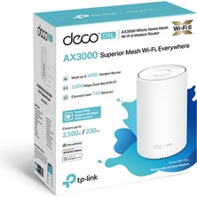 TP-Link Deco X50-DSL(1-pack) Fiber Destekli Wi-Fi 6 VDSL Mesh Modemi | AX3000 Mbps Hız | Çift Bant | 1 Gbps Port | 150 Cihaz | 230 m² Kapsama Alanı | WPA3 | Mobil Uygulama ile Kolay Kurulum