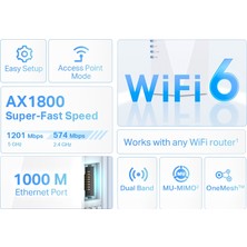 TP-Link RE600X | Wi-Fi 6 Menzil Genişletici | AX1800 Mbps | Access Point Modu | 1 Gigabit Port | Dual Band | EasyMesh Destekli | Kolay Kurulum | Tüm Modem ve Router Modelleri ile Uyumludur
