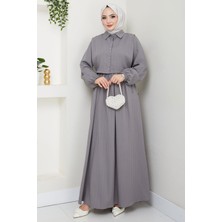 Bolerolu Beli Lastikli Elbise Gri HM2702