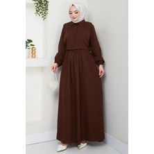 Bolerolu Beli Lastikli Elbise Kahverengi HM2702