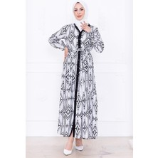 Düğmeli Kuşaklı Viskon Elbise Siyah HM2761