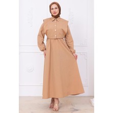 Bolerolu Beli Lastikli Elbise Camel HM2756