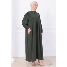 Önü Düğmeli Eva Tesettür Elbise Haki HM2757
