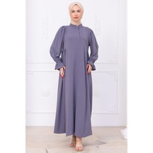 Kolları Lastikli Eva Tesettür Elbise Gri HM2758