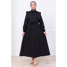 Bolerolu Beli Lastikli Elbise Siyah HM2756
