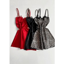 3 Renk Göğüs Dantel Detaylı Yumuşak Saten Gecelik Set (Gizli Gönderi)