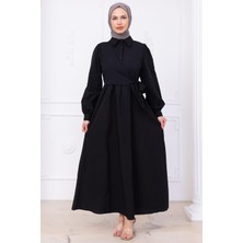 Yandan Bağlamalı Tesettür Elbise Siyah HM2753