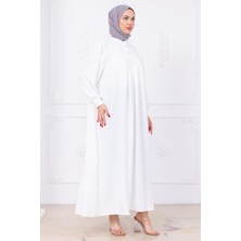 Önü Düğmeli Eva Tesettür Elbise Beyaz HM2757
