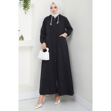 Kapşonlu Kot Ferace Siyah HM2653