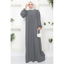 Büzgülü Robalı Elbise Gri HM2501