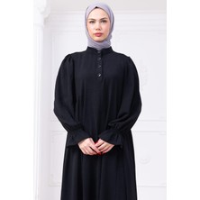 Kolları Lastikli Eva Tesettür Elbise Siyah HM2758