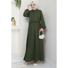 Bolerolu Beli Lastikli Elbise Haki HM2702