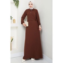Yandan Bağlamalı Ayrobin Elbise Kahverengi HM2729
