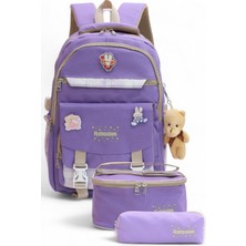 Relaxion 2144-1396 Kore Tarzı Unisex Çocuk Üçlü Set Ilkokul Sırt Çantası - NKT02144-LILA-TEKEBAT