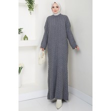 Örgü Desen Triko Elbise Füme HM2526