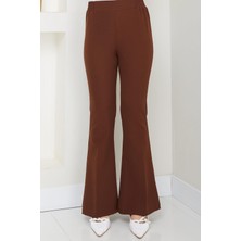 Beli Lastikli Ispanyol Paça Kumaş Pantolon Kahverengi HM2781