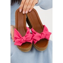 Fuşya Fiyonk Dolgu Topuk Kadın Terliği Topuklu Terlik