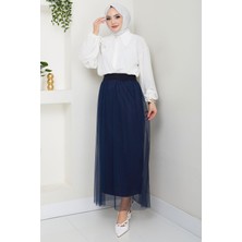 Beli Lastikli Tül Etek Lacivert HM2704