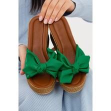 Yeşil Fiyonk Dolgu Topuk Kadın Terliği Topuklu Terlik