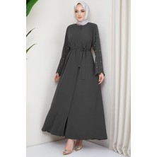 Kolu Taşlı Gizli Patlı Ferace Füme HM2152