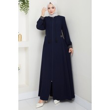 Nakışlı Büyük Beden Ferace Lacivert HM2280