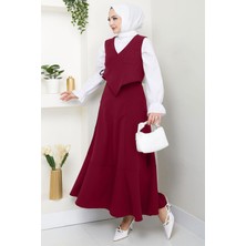 Yandan Bağlamalı Yelekli Takım Bordo HM2723
