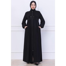 Büzgülü Taşlı Ferace Siyah HM2732