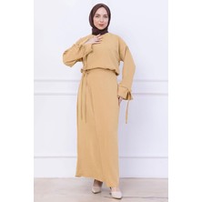 Yandan Bağlamalı Ayrobin Etekli Takım Bej HM2738