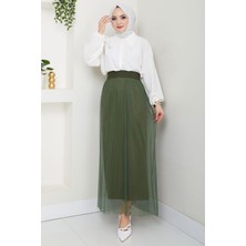 Beli Lastikli Tül Etek Haki HM2704