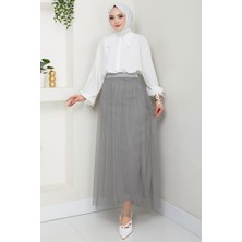 Beli Lastikli Tül Etek Gri HM2704