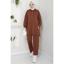 Çıtçıtlı Kapüşonlu Ikili Takım Kahverengi HM2646
