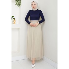 Beli Lastikli Tül Etek Bej HM2704