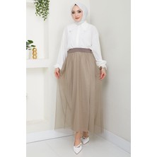 Beli Lastikli Tül Etek Vizon HM2704