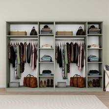 Lucas 6 Kapaklı, 12 Raf Bölmeli, Askılıklı Geniş Elbise Dolabı, Gardırop, Kül Yeşili