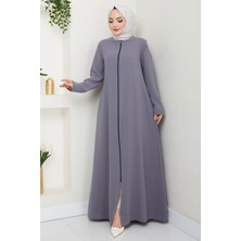 Fermuarlı Büyük Beden Ferace Gri HM2488