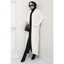 Şal Yaka Cepli Triko Hırka Beyaz HM2243