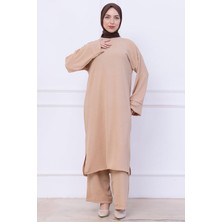 Uzun Tunikli Ayrobin Takım Bej HM2770