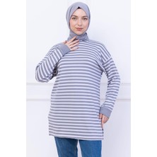 Çizgili Kısa Penye Tunik Gri HM2477
