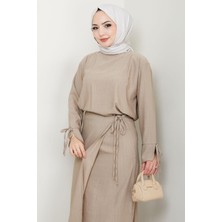 Bağcık Detaylı Etekli Takım Bej HM2724