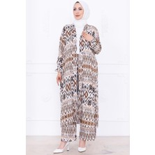 Seva Desenli Viskon Kimono Takım Kahverengi HM2762